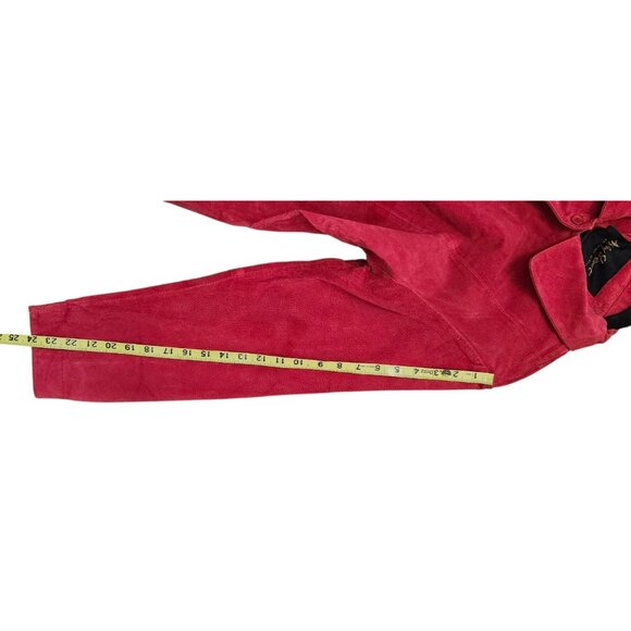 Ashley Stewart Real Leather Jacket Women’s Size 14 Red Suede Button Front Coat - Picture 11 of 11